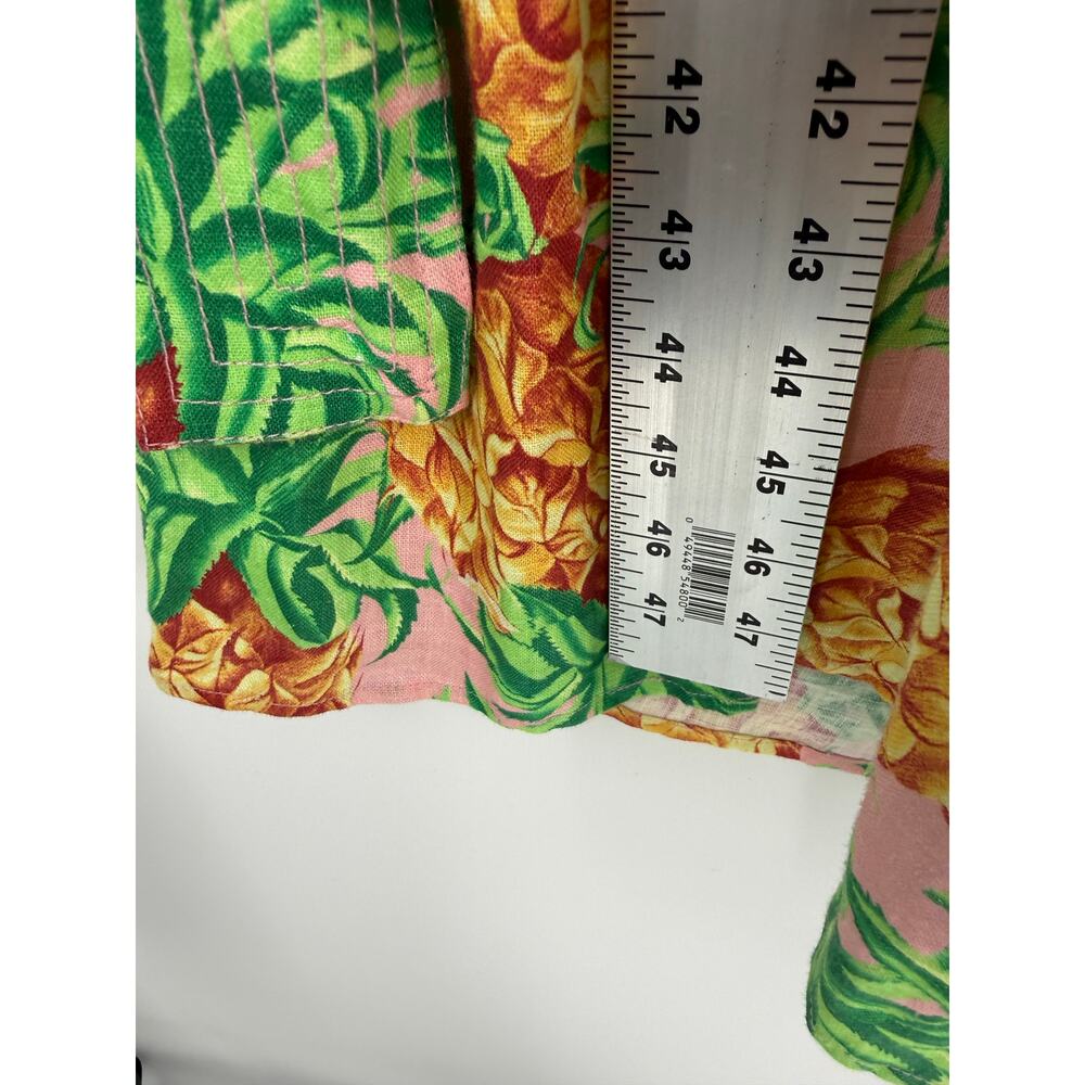 Farm Rio Pineapple Garden Linen Dress Off Shoulder Puff Sleeve Midi M Tropical - Picture 6 of 9